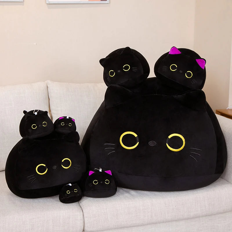 Black Kawaii Cat Plushie Pillow. 9cm Keychain/Pendants - to 55cm sized Cuddable Plushies