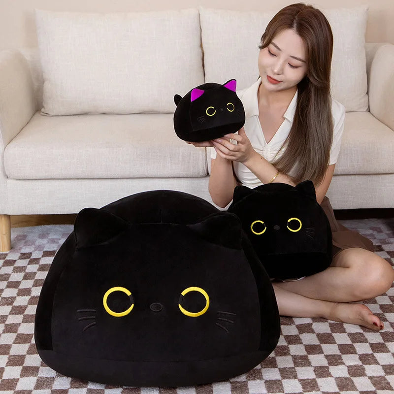 Black Kawaii Cat Plushie Pillow. 9cm Keychain/Pendants - to 55cm sized Cuddable Plushies