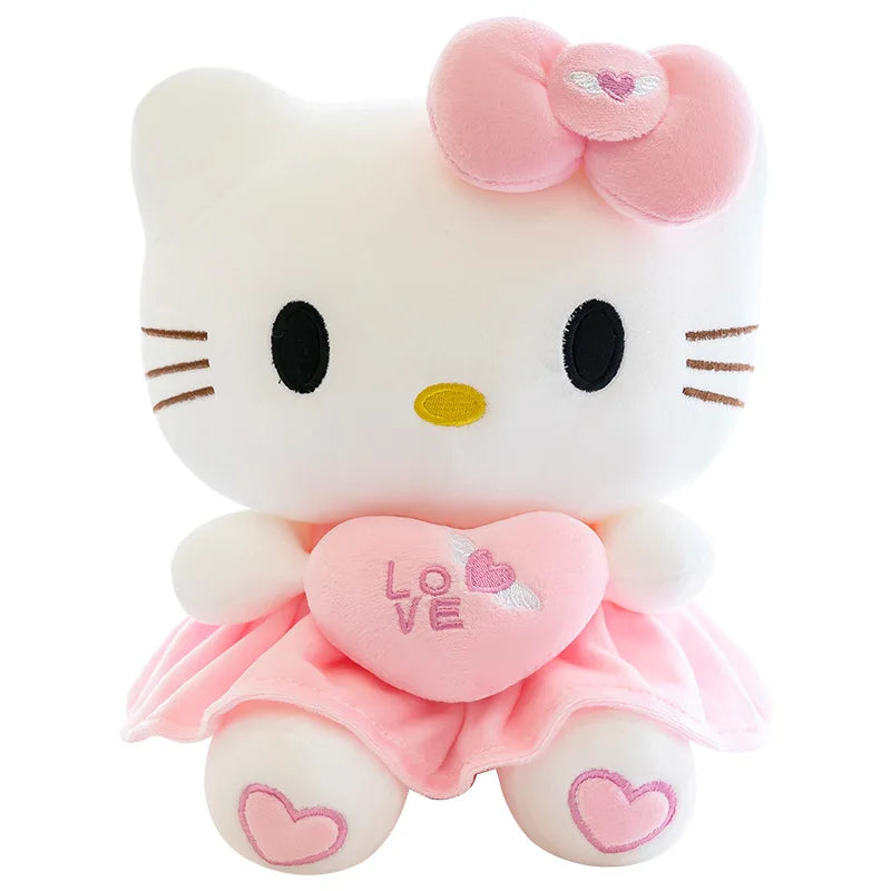 Beautiful Sanrio Hello Kitty Pink Plushies With Love Hearts. In Sizes 25cm, 30cm, 40cm & 55cm.