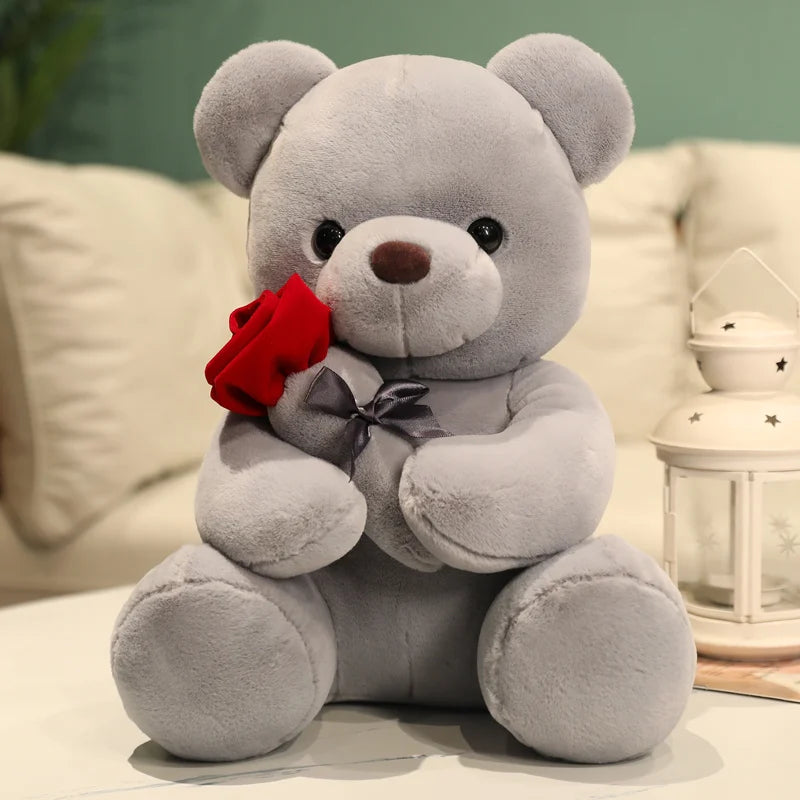 Super Cute Kawaii Teddy Bear Plushie with a Rose. Sizes 23cm, 35cm & 45cm.