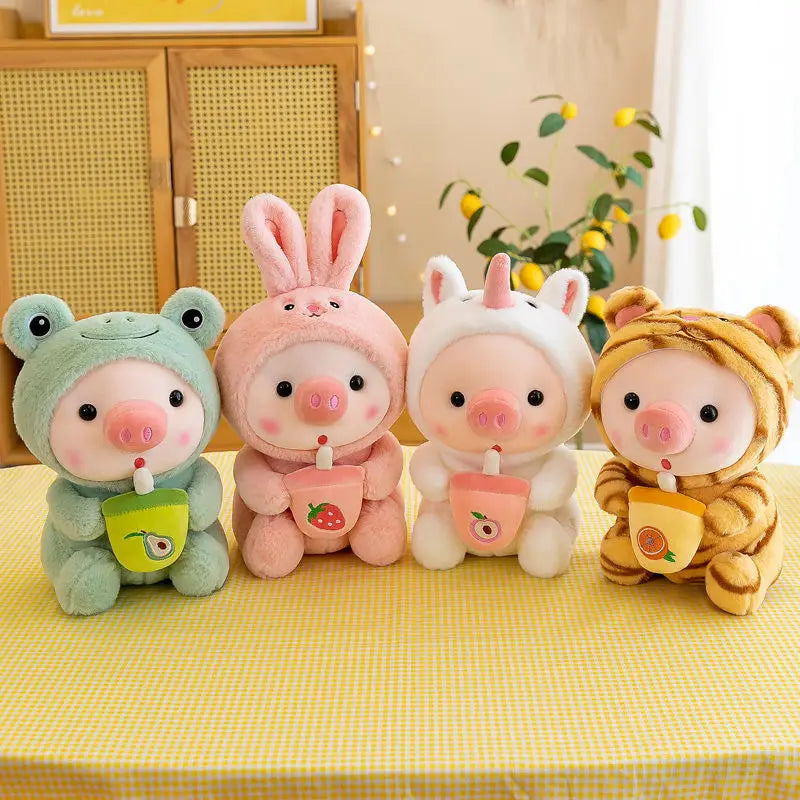 The Bestest Selection of Bubble Tea Piggy Plushies. Unicorns, Frogs and Rabbits. 25cm