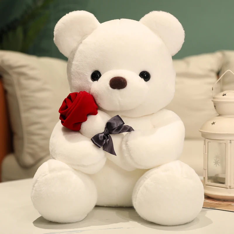 Super Cute Kawaii Teddy Bear Plushie with a Rose. Sizes 23cm, 35cm & 45cm.