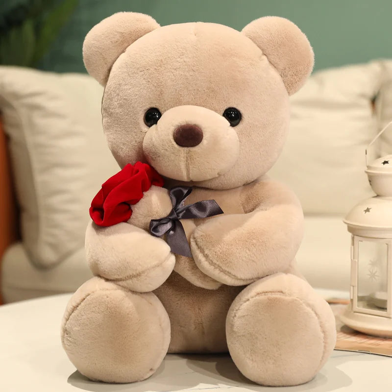 Super Cute Kawaii Teddy Bear Plushie with a Rose. Sizes 23cm, 35cm & 45cm.