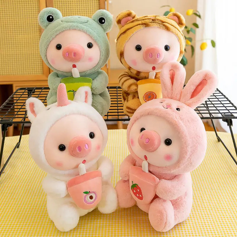 The Bestest Selection of Bubble Tea Piggy Plushies. Unicorns, Frogs and Rabbits. 25cm