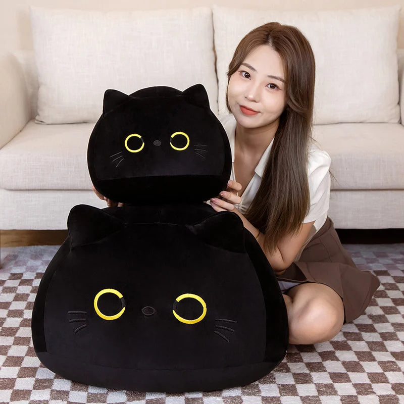 Black Kawaii Cat Plushie Pillow. 9cm Keychain/Pendants - to 55cm sized Cuddable Plushies