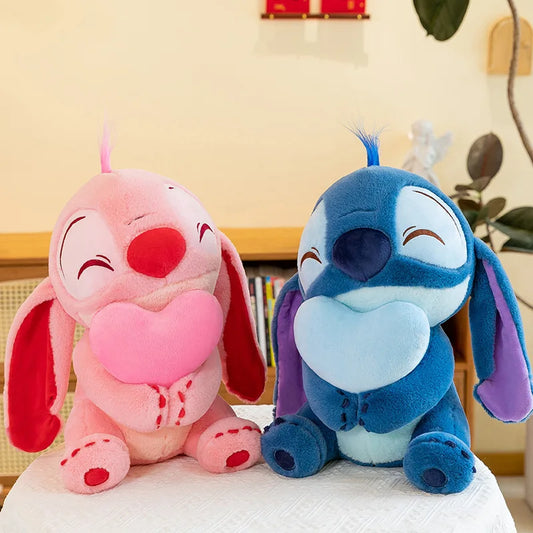 Disney Angel or Stitch Cuddle Heart Plushies in Blue and Pink. 30cm and 45cm.