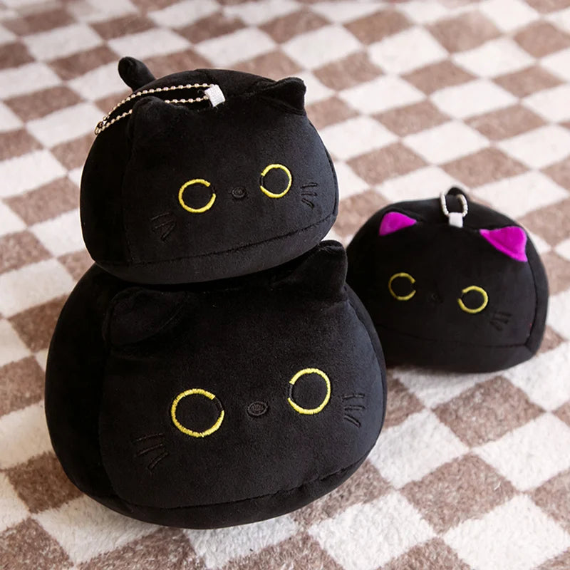 Black Kawaii Cat Plushie Pillow. 9cm Keychain/Pendants - to 55cm sized Cuddable Plushies