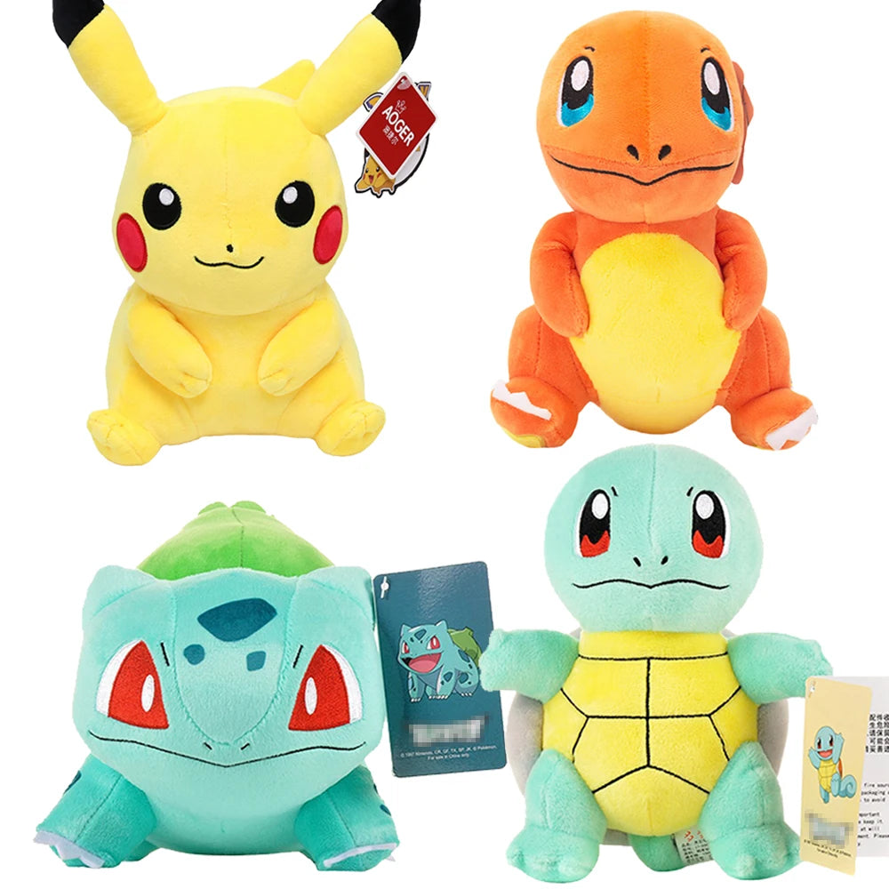 Your Favourite Collection of Pokemon Plushies. Pikachu, Charmander, Squirtle, Bulbasaur and many more! Choose Your Size!