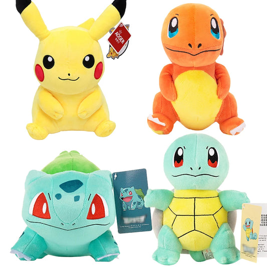 Your Favourite Collection of Pokemon Plushies. Pikachu, Charmander, Squirtle, Bulbasaur and many more! Choose Your Size!